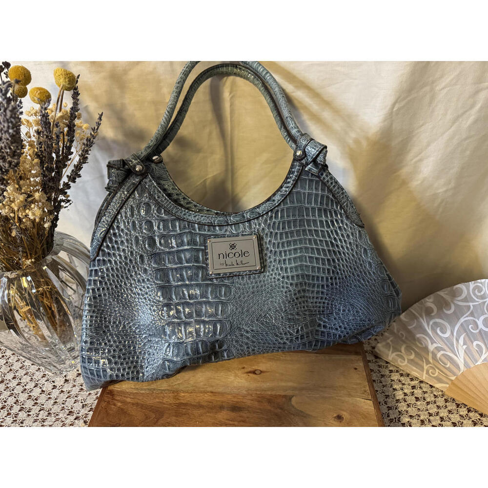 Nicole‎ Blue Croc Embossed Faux Leather Shoulder Bag